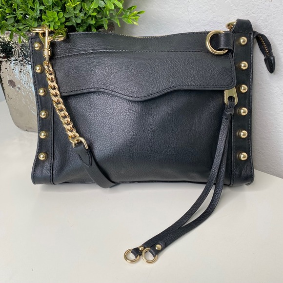 Rebecca Minkoff Handbags - Rebecca Minkoff M.A.B. Black Leather Studded Flap Crossbody Chain Shoulder Bag